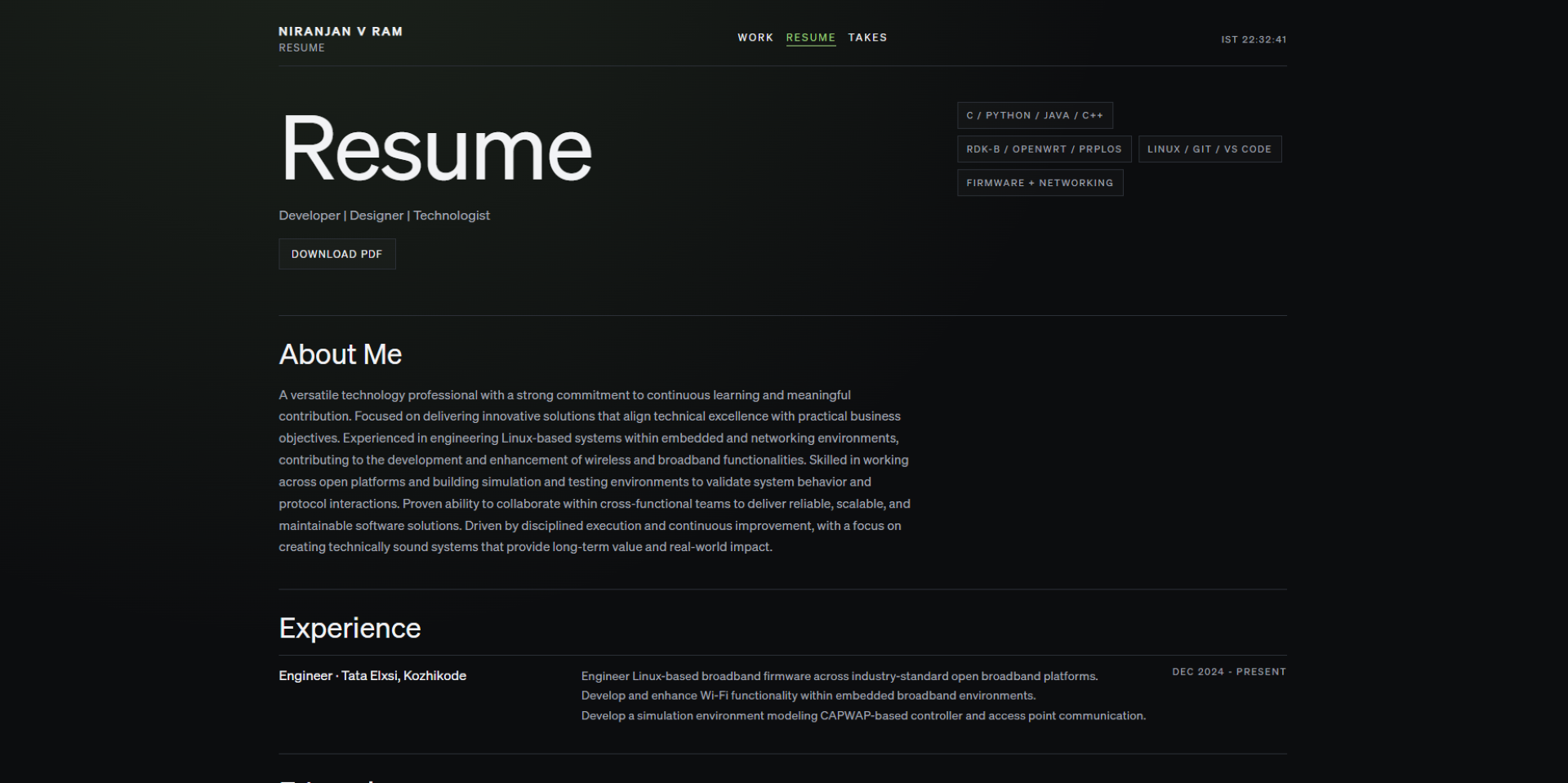 portfolio resume page view